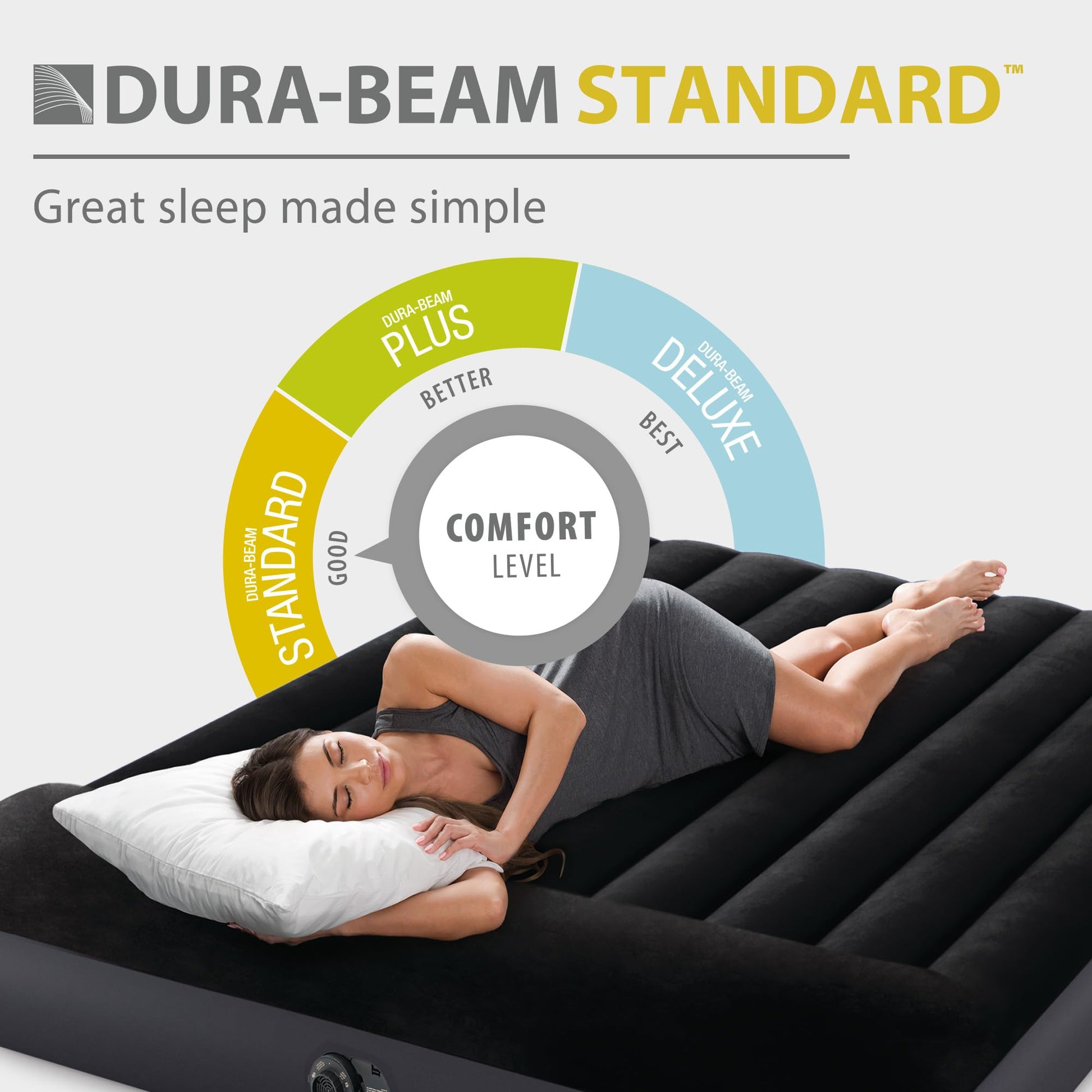 INTEX 64145ED Dura-Beam Standard Pillow Rest Air Mattress: Fiber-Tech – Twin Size – Built-in Electric Pump – 10in Bed Height – 300lb Weight Capacity Intex