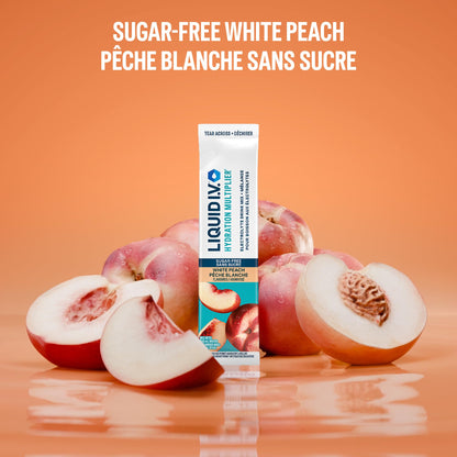 Liquid IV Sugar-Free Electrolyte Drink Mix for enhanced hydration, White Peach with Vitamins B3, B5, B12 and C 60g (18 sticks)