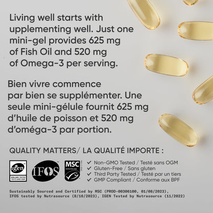 Sports Research® Fish Oil Mini-Softgels - Easy to Swallow Omega-3 Fatty Acids from Wild Caught Alaska Pollock Supporting Brain & Heart Health - 625mg, 120 Capsules