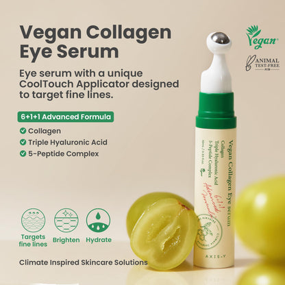 AXIS-Y Vegan Collagen Eye Serum with Triple Hyaluronic Acid & 5-Peptide Complex | Wrinkle Care, Fine Line Reduction, Brightening | Vegan & Cruelty-Free Korean Skin Care | 10ml - Available at All In One Marketplace Canada