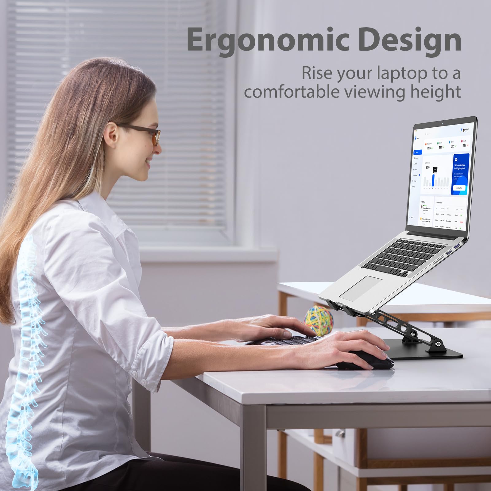 Gogoonike Adjustable Laptop Stand for Desk, Metal Foldable Laptop Riser, Portable Laptop Holder, Ventilated Cooling Computer Notebook Stand Compatible with 10-15.6” Laptops - Available at All In One Marketplace Canada