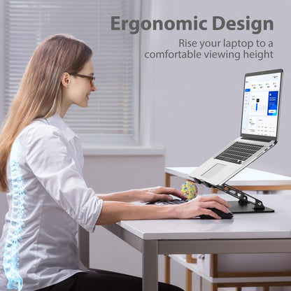 Gogoonike Adjustable Laptop Stand for Desk, Metal Foldable Laptop Riser, Portable Laptop Holder, Ventilated Cooling Computer Notebook Stand Compatible with 10-15.6” Laptops - Available at All In One Marketplace Canada