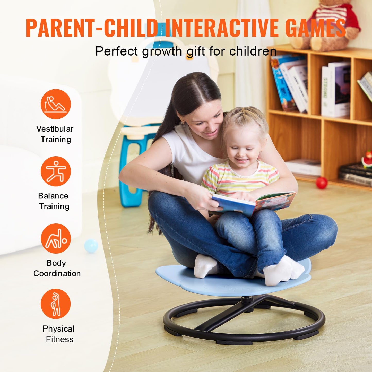 VEVOR Elephant Kids Swivel Chair, 220 LBS Capacity, 360° Spinning Chair, Autistic Kids Sensory Chair with Non-Slip Metal Base, Toddler Sit for Coordination Balance Focus Blue VEVOR