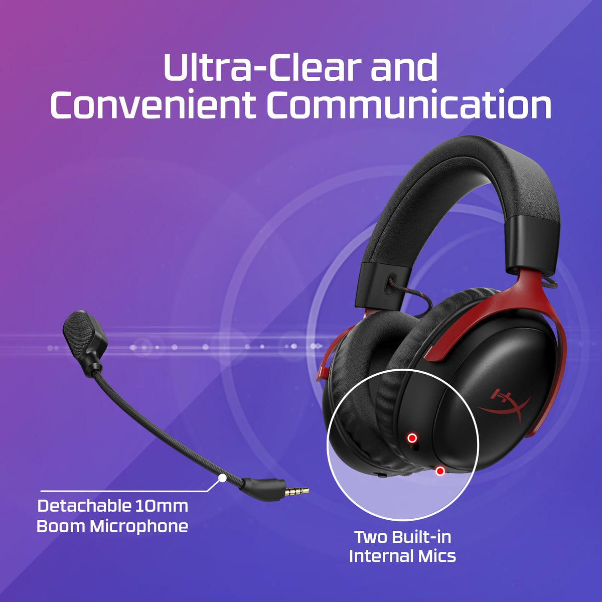 HyperX Cloud III S – Wireless Gaming Headset for Multi-Platform, 2.4GHz, Bluetooth, Battery Life up to 120 Hours 2.4GHz / 200 Hours Bluetooth, 53mm Angled Drivers, Detachable Mic – Black/Red
