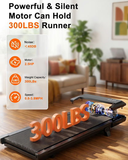Lacuffy Walking Pad with 6% Incline, No-Assembly Under Desk Treadmill, 2.5 HP Quiet Motor, APP & Remote Control, LED Display, 307 lbs Capacity for Home/Office