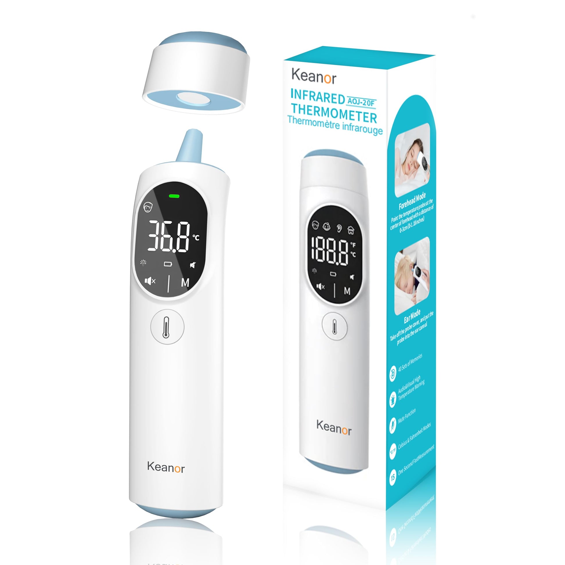 Thermometer Forehead and Ear Thermometer Digital Infrared Thermometer Baby Thermometer Accurate 1s Measure 40 Set Memory Mute Mode LED Screen for Adults Kids Fever Alarm with Storage Bag - Available at All In One Marketplace Canada