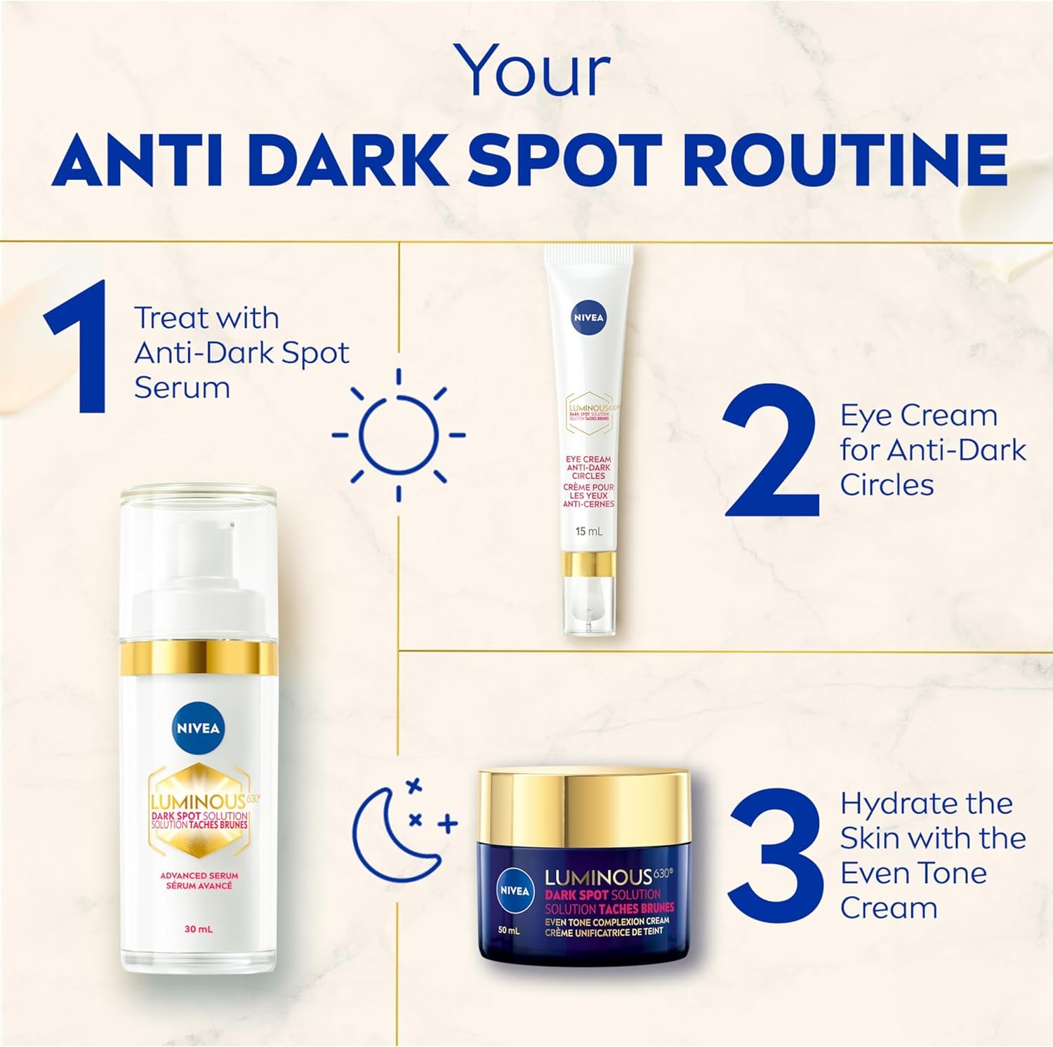 NIVEA LUMINOUS630 Dark Spot Solution Even Tone Face Cream for All Skin Types, Dark Spot Cream for Face Reduces Appearance of Dark Spots, Hyaluronic Acid Moisturizer, Dermatological Skin Care, 50mL NIVEA