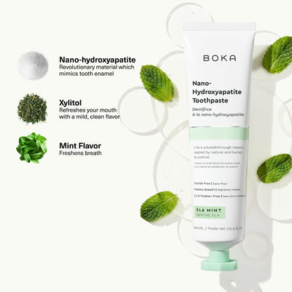 Boka Fluoride Free Toothpaste, Nano Hydroxyapatite Toothpaste, Appropriate for Sensitive Teeth - for Adult Oral Care - Ela Mint Flavor, 1.3 Fl Oz 2Pk US Manufactured