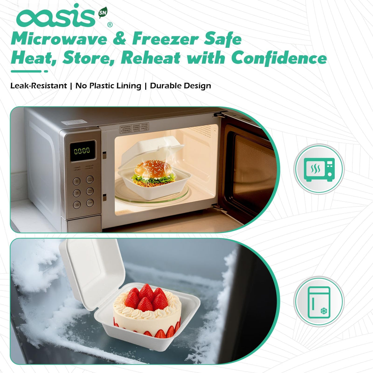 OasisSN [6x6, 128-Pack] Compostable Clamshell Take Out Food Containers, Biodegradable Bagasse Paper To-Go Boxes for Burgers, Sandwiches, Cake, Eco-Friendly, Microwave & Freezer Safe, White 🍁 All In One Marketplace Canada
