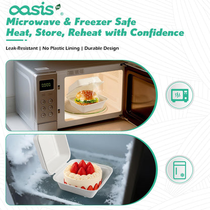 OasisSN [6x6, 128-Pack] Compostable Clamshell Take Out Food Containers, Biodegradable Bagasse Paper To-Go Boxes for Burgers, Sandwiches, Cake, Eco-Friendly, Microwave & Freezer Safe, White 🍁 All In One Marketplace Canada