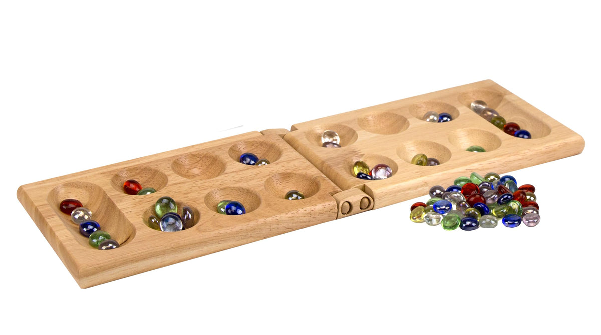 Pressman 4426-06 Mancala - Real Wood Folding Set, with Multicolor Stones | 1 pack | Family Classics Mancala
