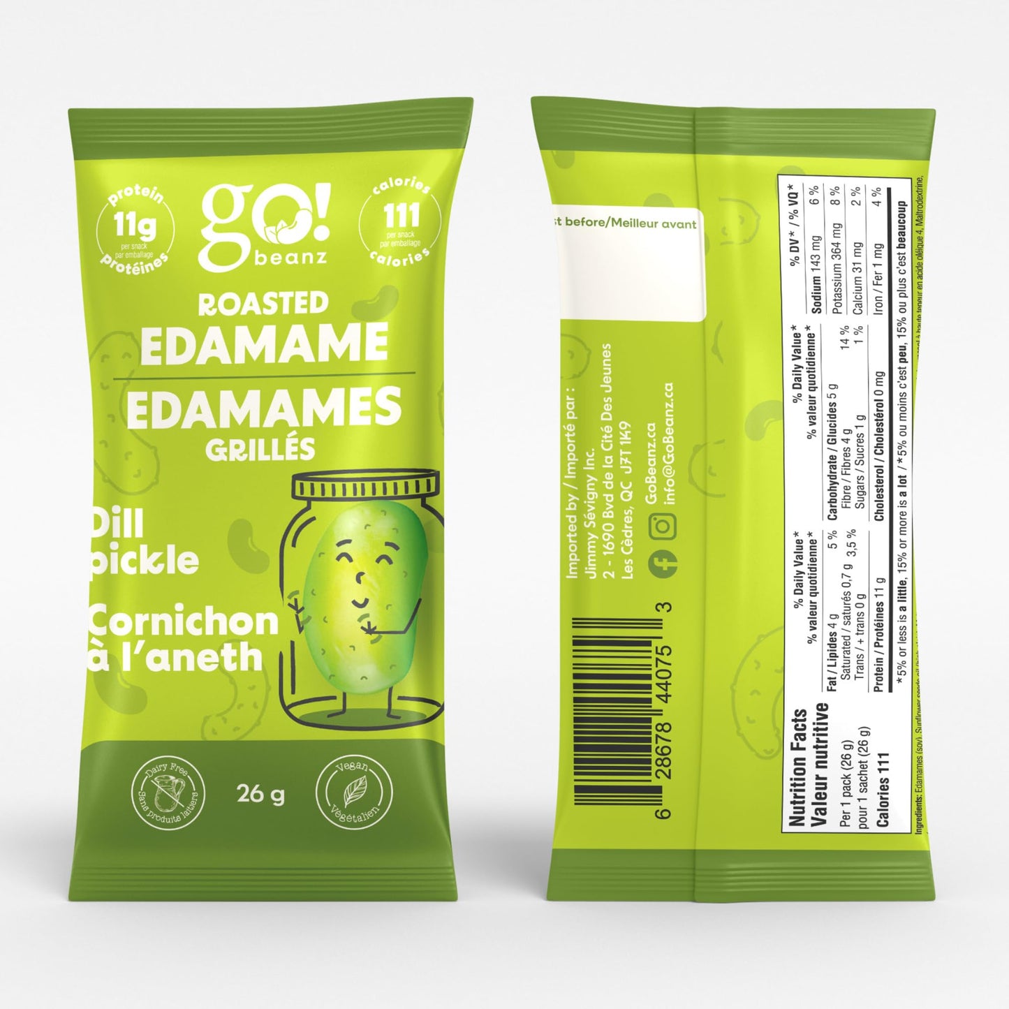GoBeanz Crunchy Roasted Edamame, Tasty Dill Pickle High Protein Healthy Snack, For Adults & Kids, 20 Single Serve Packs, Low calorie, Low Sugar Plant Based, Salty Snacks