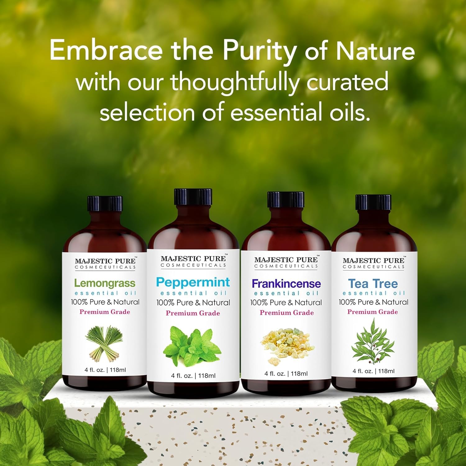 Majestic Pure Peppermint Essential Oil - Huge 118 ml - 100% Pure and Natural Oil for Soap Making Scent- Premium Grade with Glass Dropper