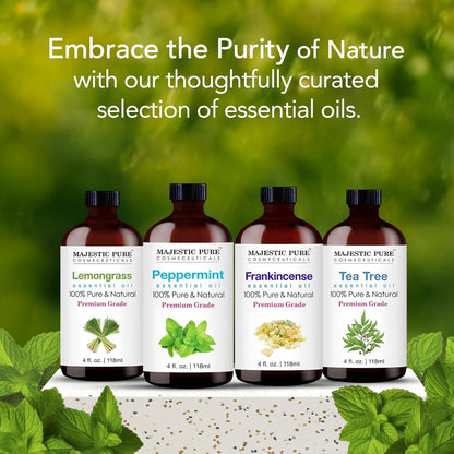 Majestic Pure Peppermint Essential Oil - Huge 118 ml - 100% Pure and Natural Oil for Soap Making Scent- Premium Grade with Glass Dropper