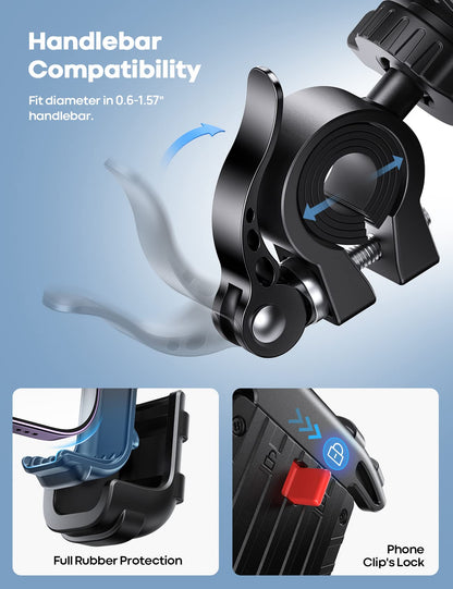 Lamicall Bike Phone Mount, Motorcycle Phone Holder - Motorcycle Bicycle Cell Phone Mount Clamp for Handlebar, Cycling Mount for iPhone 17 Pro Air, 16 Pro 15 Pro Max S25 S26+, 4.7-6.8" Smartphone
