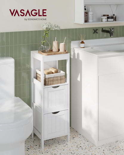 VASAGLE Bathroom Floor Cabinet, Bathroom Storage Organizer Rack Stand, Multifunctional Corner Unit, 2 Drawers, 89 cm in Height, White UBBC42WT VASAGLE
