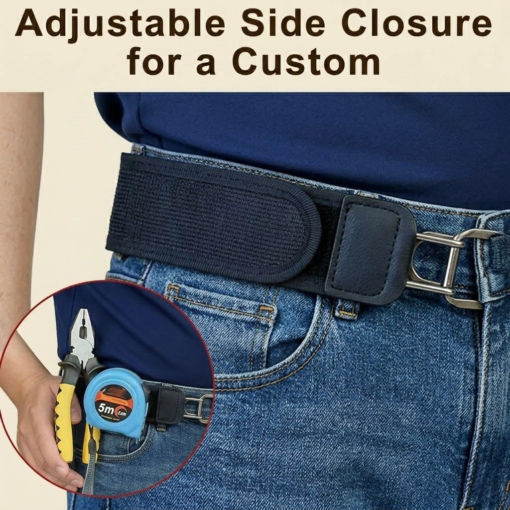 4PCS Buckleless Belt for Men Women, Tactical Metal Hook Elastic Belt, Adjustable No Buckle Side Belt for Pants, Comfortable Stretch Waist Belt for Work Travel Everyday Wear - Available at All In One Marketplace Canada