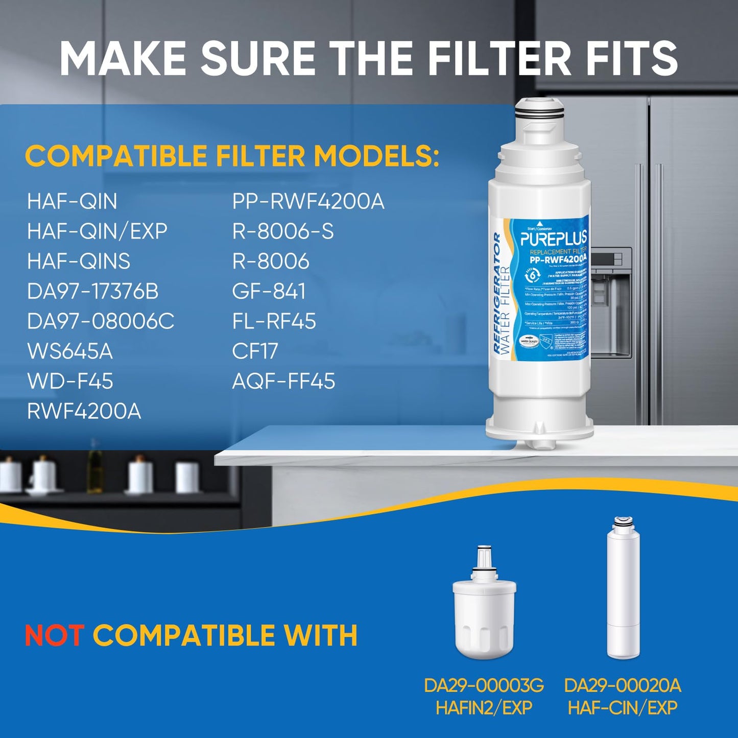 PUREPLUS DA97-17376B Water Filter Replacement for Samsung HAF-Qin, HAF-Qin/EXP, DA97-08006C, RF23M8070SG, RF23M8070SR, RF23M8090SG, RF23M8090SR, RF23M8570SR, RF23M8590SG Refrigerator, 3Pack - Available at All In One Marketplace Canada