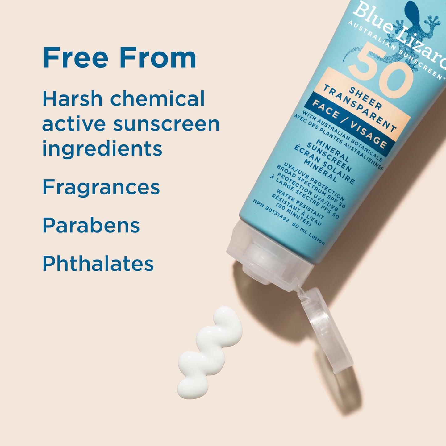 Blue Lizard Sheer Face Mineral SPF 50 Sunscreen Lotion, 100% Mineral Formula, Blue Light Protection, Lightweight, No White Cast, Nourishes and Hydrates, Paraben-Free, Fragrance-Free, 50 ml - Available at All In One Marketplace Canada