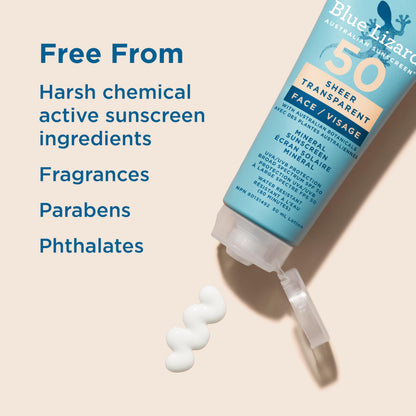 Blue Lizard Sheer Face Mineral SPF 50 Sunscreen Lotion, 100% Mineral Formula, Blue Light Protection, Lightweight, No White Cast, Nourishes and Hydrates, Paraben-Free, Fragrance-Free, 50 ml - Available at All In One Marketplace Canada