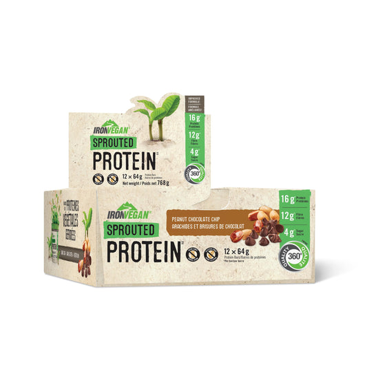Iron Vegan Sprouted Protein Bars | Peanut Chocolate Chip Flavour | 12 Pack - Available at All In One Marketplace Canada