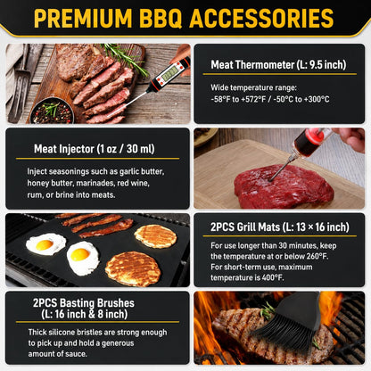 34Pcs BBQ Grill Accessories Tools Set, 16 Inches Stainless Steel Grilling Tools with Carry Bag, Thermometer, Grill Mats for Camping/Backyard Barbecue, Grill Tools Set for Men Women - Available at All In One Marketplace Canada