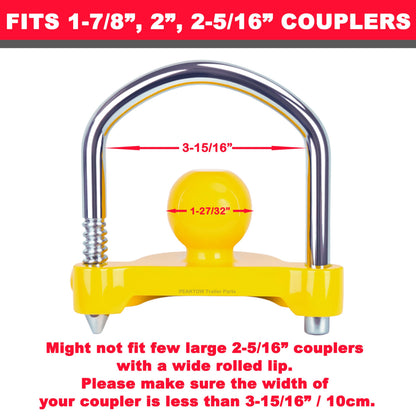 PEAKTOW PTS0002 Heavy Duty Universal Adjustable Coupler Lock Trailer Hitch Storage Security Lock Fits 1-7/8, 2, 2-5/16 Inches Couplers
