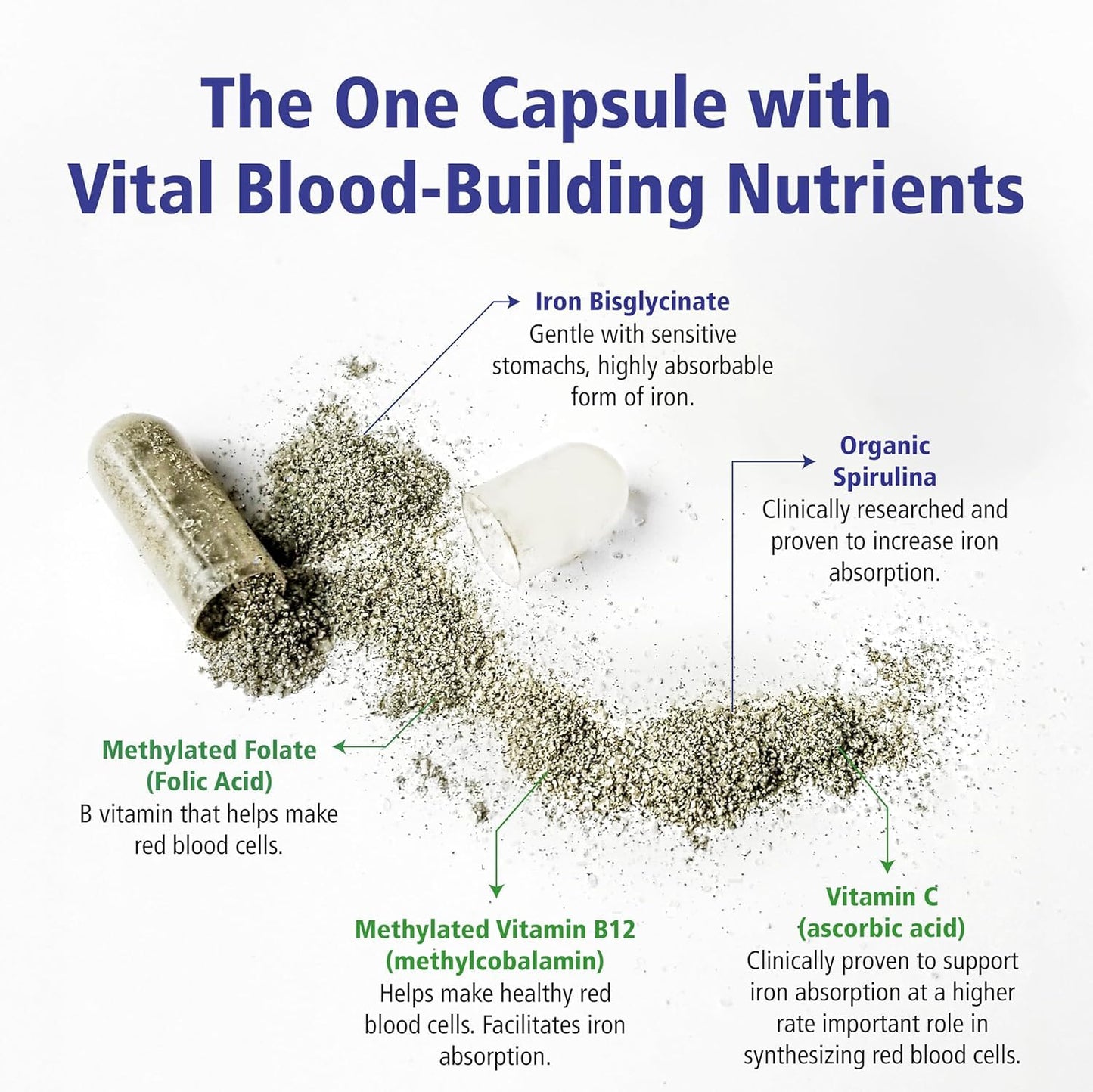 VITALITY Power Iron Supplement 45 mg – Gentle Iron, Vitamin C, B12 & Folate VITALITY