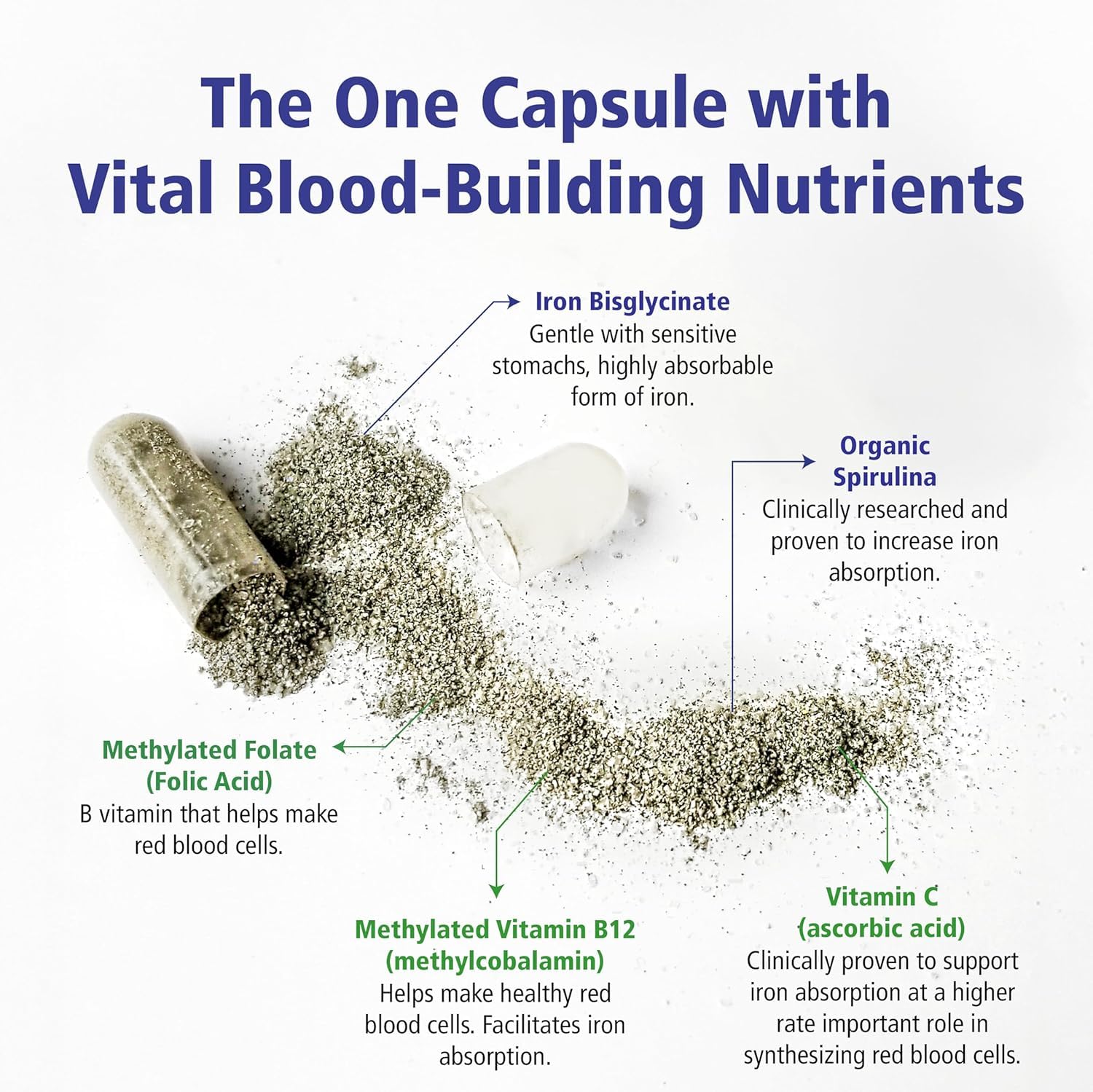 VITALITY Power Iron Supplement 45 mg – Gentle Iron, Vitamin C, B12 & Folate VITALITY