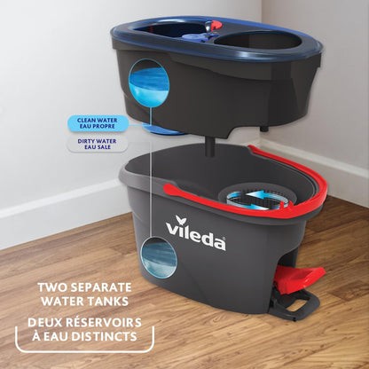Vileda RinseClean Spin Mop & Bucket System | 2-Tanks Separate Clean and Dirty Water | Machine Washable and Reusable Microfibre Mop Head Replacement | Hands-Free Wringing Bucket 🍁 All In One Marketplace Canada