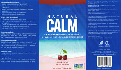 Natural Calm Magnesium Citrate Powder (Cherry Flavour) - Quick Absorbing - Magnesium Drink, 452g