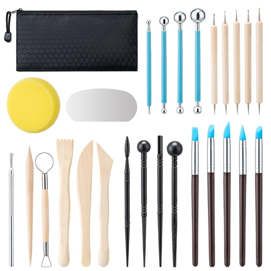 Amrules Clay Tools Kit, 27 PCS Pottery Tools, Practical Polymer Clay Sculpting Tools Kit, Air Dry Clay Tools Set for Adults, Pottery Craft, Dotting, Carving, Drawing, Molding, Modeling, Shaping - Available at All In One Marketplace Canada