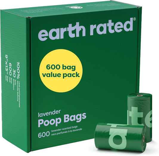 Earth Rated (A Canadian Company), Dog Poop Bags Value Pack, Leak-Proof and Extra-Thick Pet Waste Bag for Big and Small Dogs, Refill Rolls, Lavender Scented, 600 Count