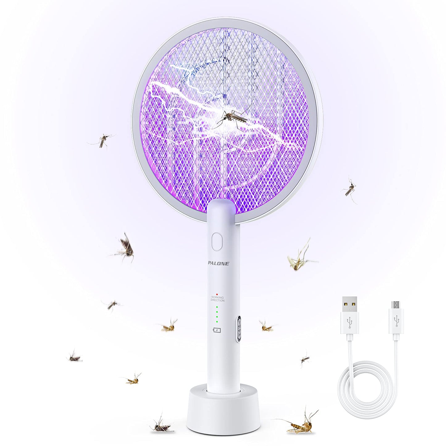 PALONE Bug Zapper Racket, Electric Bug Zapper, 4000V Electric Swatter 3 Layers Lamp, Indoor Zapper Without Waving Hands for Kitchen, Home, Garden and Outdoors