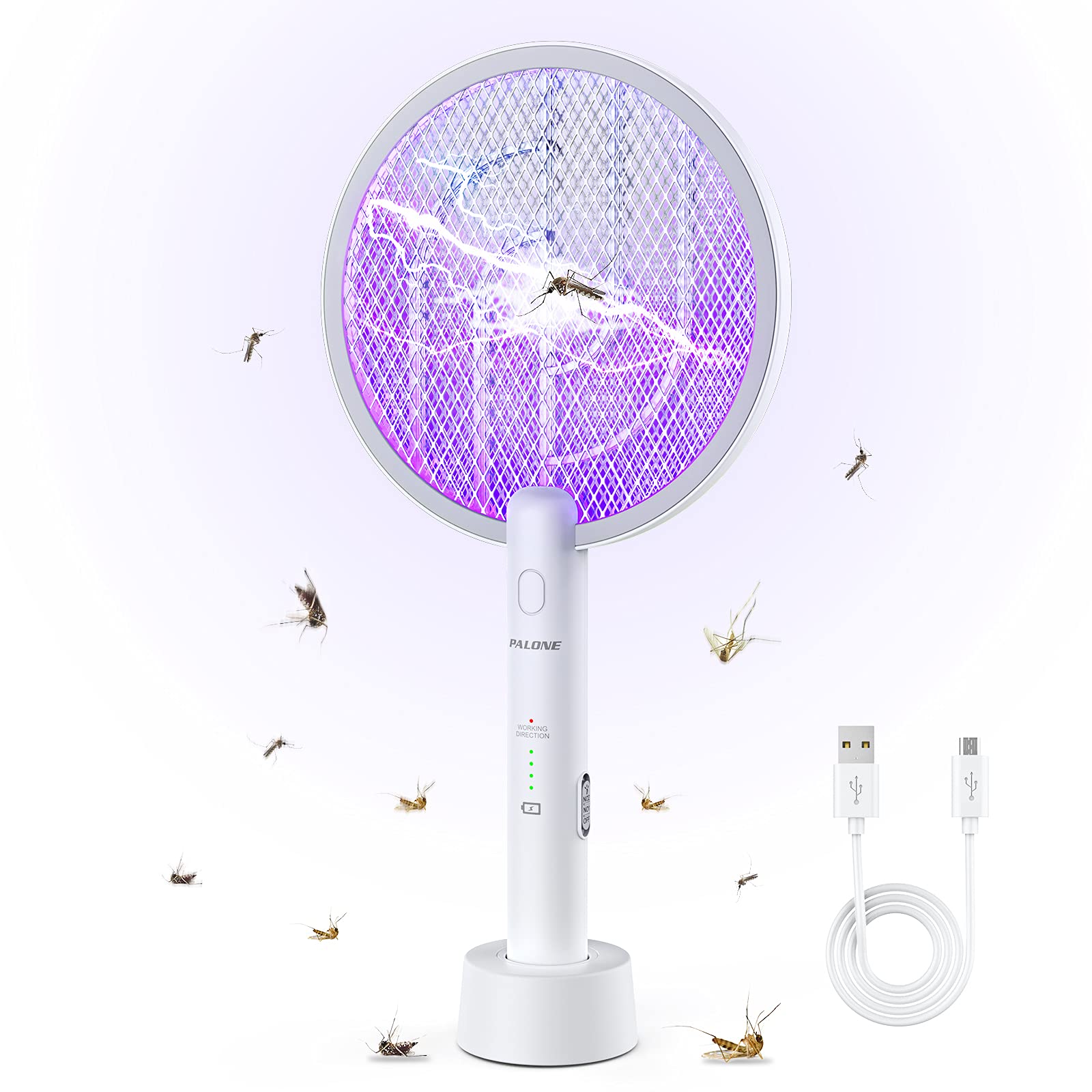 PALONE Bug Zapper Racket, Electric Bug Zapper, 4000V Electric Swatter 3 Layers Lamp, Indoor Zapper Without Waving Hands for Kitchen, Home, Garden and Outdoors