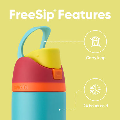 Owala FreeSip Insulated Stainless Steel Water Bottle with Straw for Sports and Travel, BPA-Free, 24-oz, Red/Aqua (Summer Sweetness)