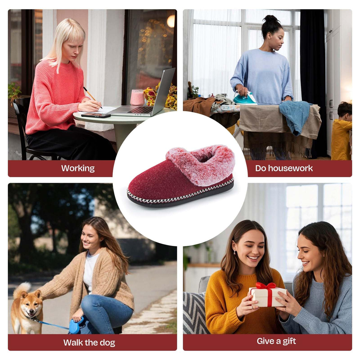 EverFoams Women's Bootie Slippers Memory Foam Burgundy, Size 9 US 🍁 All In One Marketplace Canada