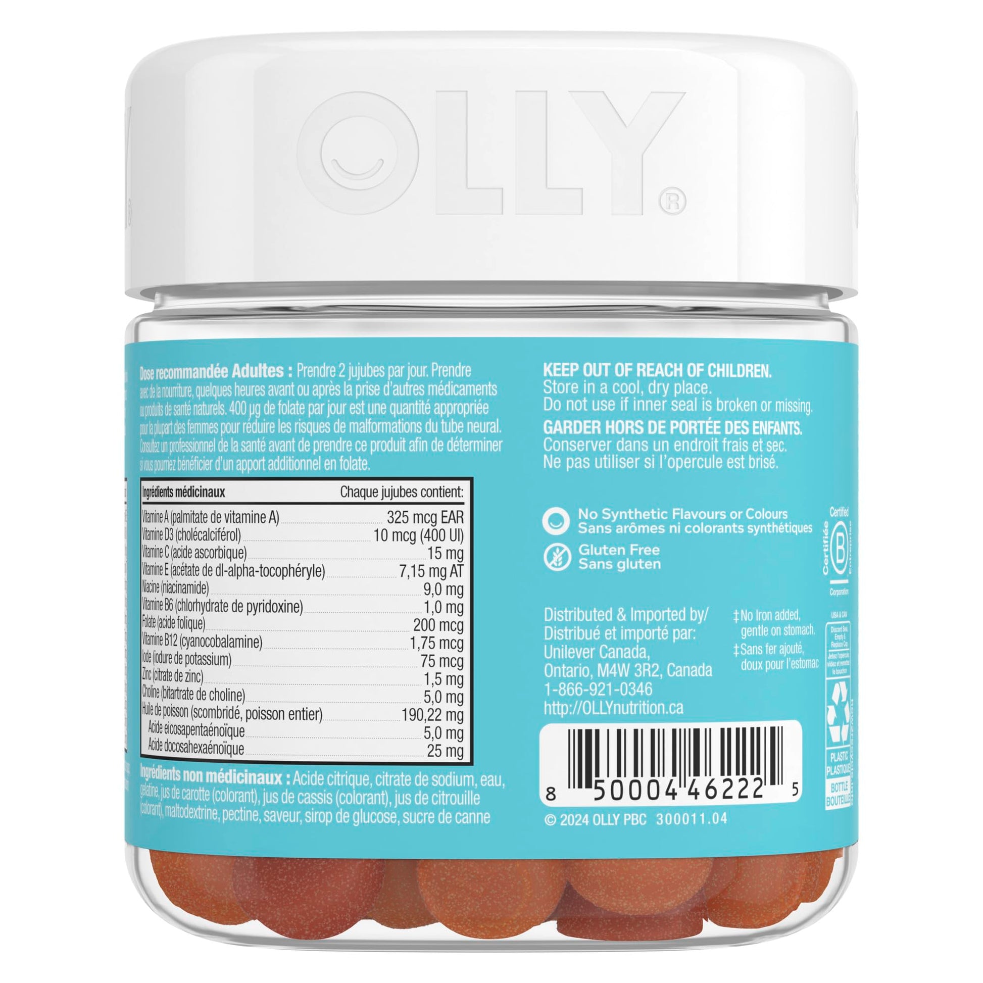 OLLY Prenatal Gummy Supplement Sweet Citrus Multivitamin to help support Mommy & Baby, with no artificial flavours and colours, 30 day supply (60 gummies)