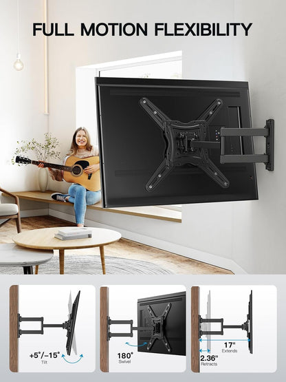 Pipishell Full Motion TV Wall Mount for 26-65 Inch Flat Curved Screen TVs, Max VESA 400x400mm up to 77 lbs, Swivel TV Mount Wall Bracket with Articulating Arms, Tilt, Extension, PIMF7