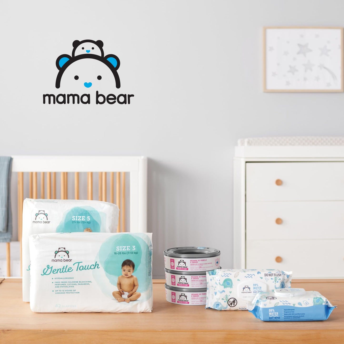 Amazon Brand - Mama Bear Blossoms Scented Diaper Pail Refills for Diaper Genie Pails, Odor Control, 2160 Count (8 Packs of 270 Count) | Compatible with Diaper Genie Complete, Elite & Expressions Pails