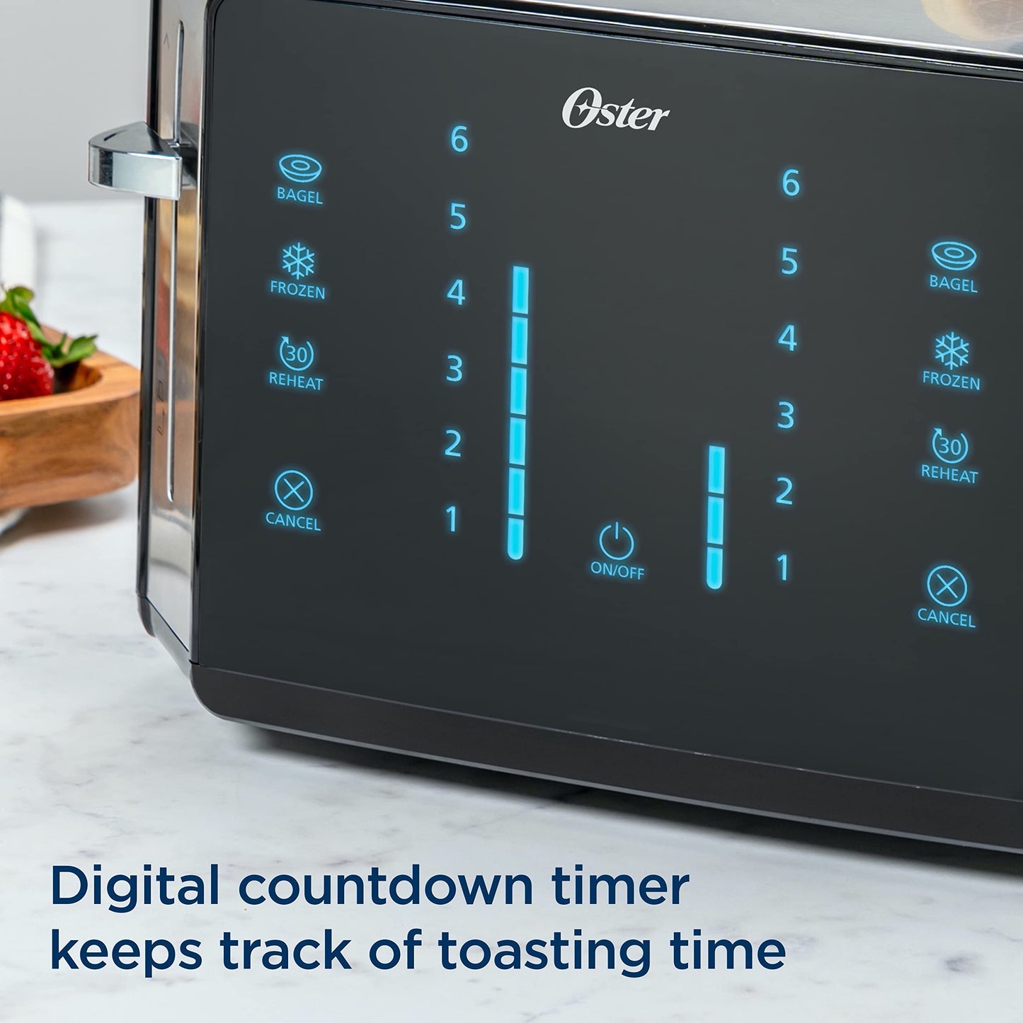 Oster 4-Slice Toaster, Touch Screen with 6 Shade Settings and Digital Timer, Black/Stainless Steel - Available at All In One Marketplace Canada