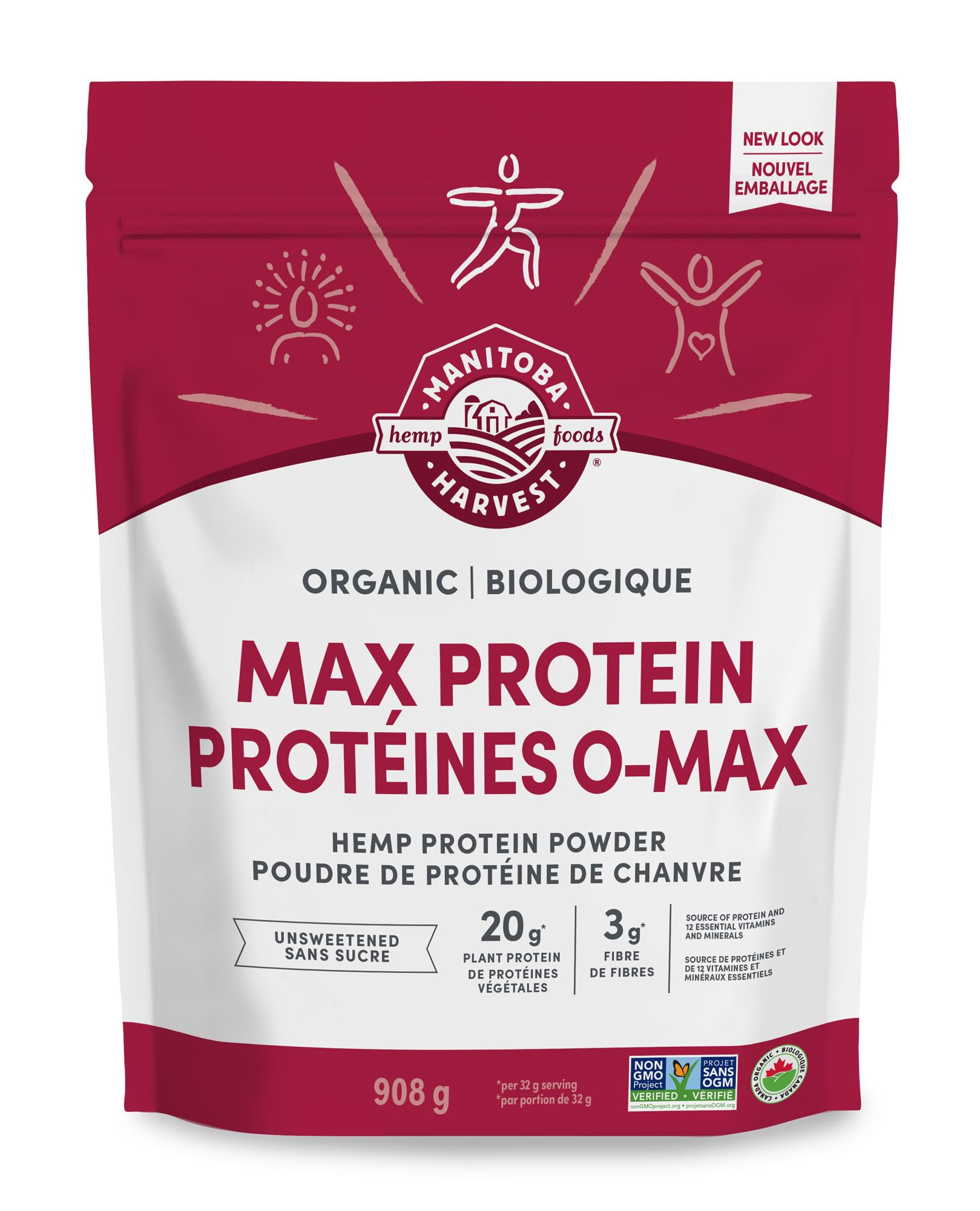 Manitoba Harvest Hemp Yeah! Organic Max Protein Protein Powder, Unsweetened, 908g; with 20g protein and 4.5g Omegas 3&6 per Serving, Preservative Free, Non-GMO Manitoba Harvest