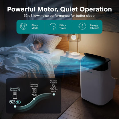 SereneLife Portable Electric Air Conditioner Unit-900W 8000 BTU Power Plug-in AC Cold Indoor Room Conditioning System with Cooler, Dehumidifier, Fan, Exhaust Hose, Window Seal, Wheels, Remote (SLPAC8) - Available at All In One Marketplace Canada