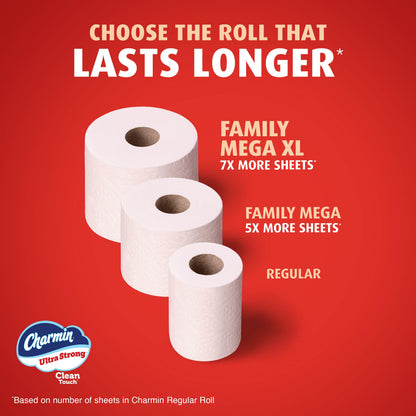 Charmin Toilet Paper Ultra Strong Clean Touch, 12 Family Mega XL Rolls = 84 Regular Rolls