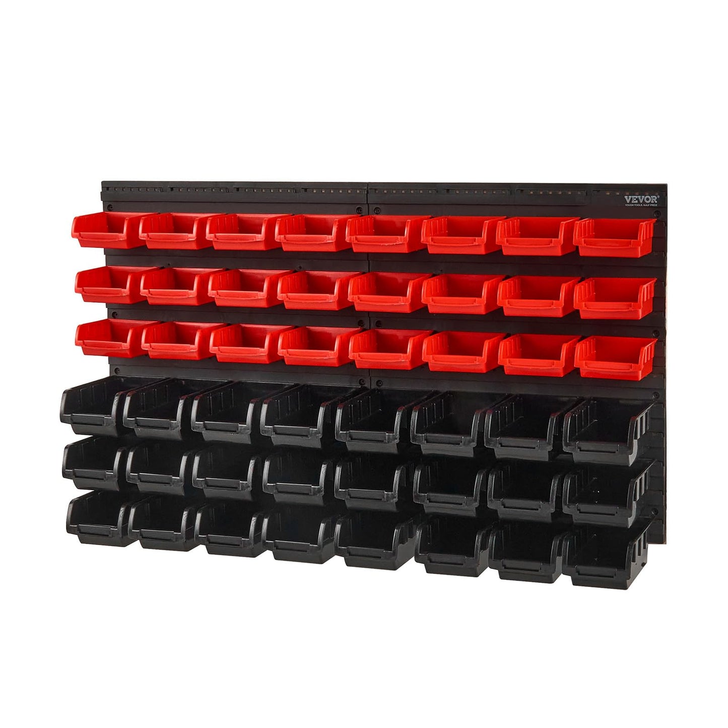 VEVOR Wall Mounted Storage Bins, 48-Bin Parts Rack Organizer Garage Plastic Shop Tool with Wall Panels, Tool Organizer for Nuts, Bolts, Screws, Nails, Beads, Buttons, Other Small Parts, Black and Red VEVOR