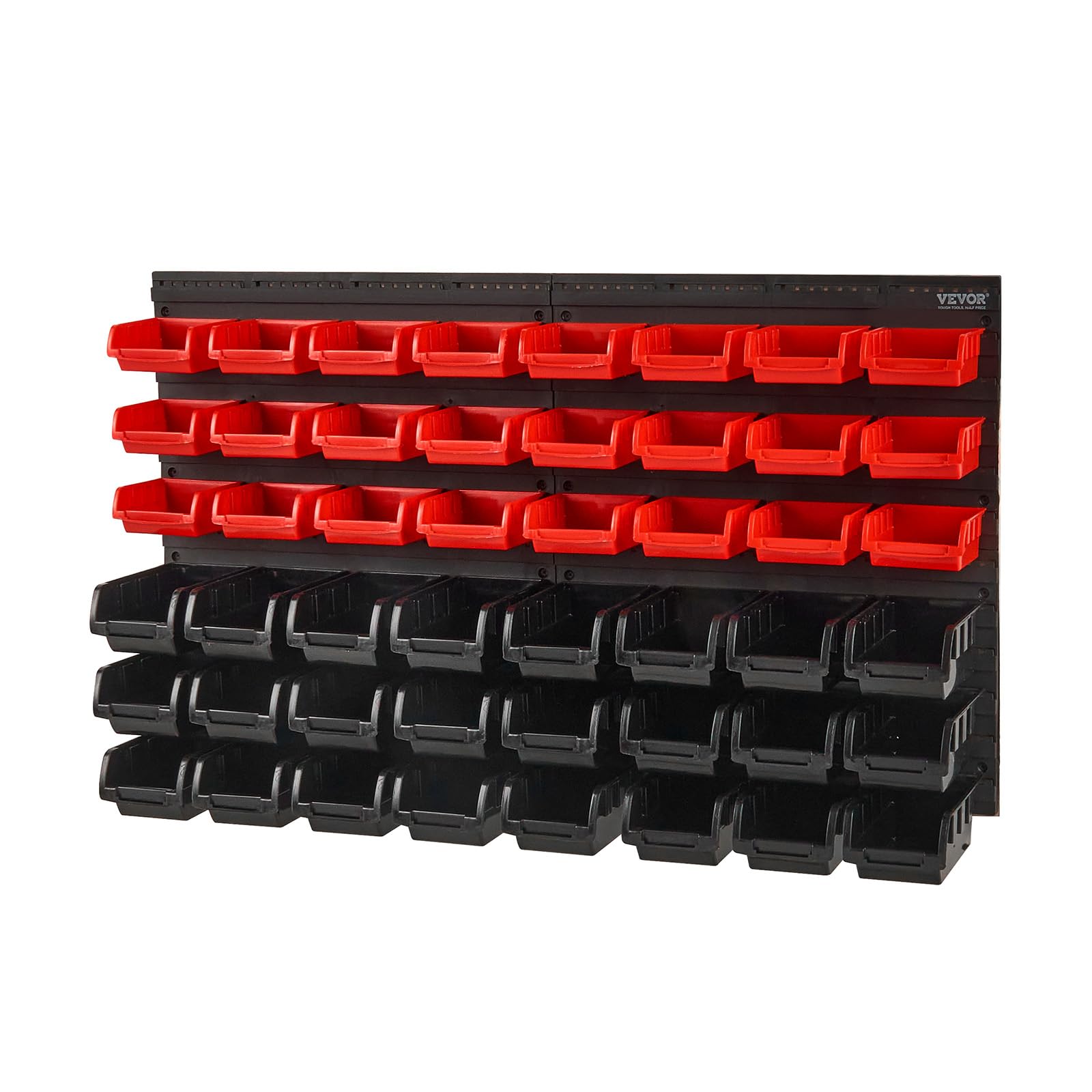 VEVOR Wall Mounted Storage Bins, 48-Bin Parts Rack Organizer Garage Plastic Shop Tool with Wall Panels, Tool Organizer for Nuts, Bolts, Screws, Nails, Beads, Buttons, Other Small Parts, Black and Red VEVOR
