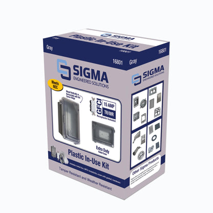 Sigma Engineered Solutions 16801 Non-Metallic Weatherproof Outdoor Electrical Outlet Kit w/Extra Duty Cover, Box and 15 Amp GFCI Receptacle, in-USE, Clear/Gray, 1 Gang, Lockable with Patented Hinge Sigma Engineered Solutions