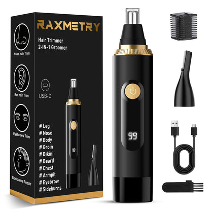 Nose Hair Trimmer 2026 Professional Nose Trimmer for Men and Women, Painless IPX7 Waterproof Eyebrow & Facial Hair Removal,USB Rechargeable with LED Display Dual-Edge Blades, Black - Available at All In One Marketplace Canada