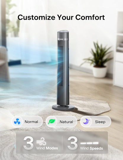 PELONIS Oscillating Tower Fan with Remote Control 40’’ Quiet Stand Up Fan with 3 Speed Settings and 3 Modes 15-Hour Timer LED Display for Bedroom Home Office Use, Black