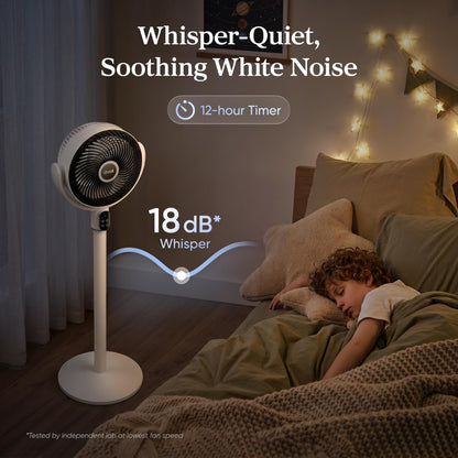 Levoit Standing Fan for Bedroom, 18dB Whisper Quiet Pedestal Fan for Sleep, 1024 CFM Ultra-High Airflow, 90° Oscillating Floor Fan, Remote, DC Motor, 5 Speeds, 12H Timer, For Home, Room, Office, White